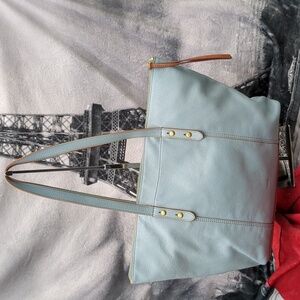 Fossil blue and brown tote